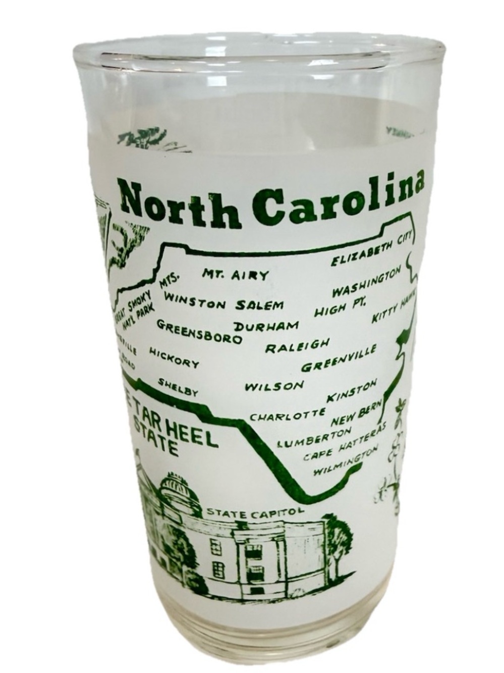 Vintage North Carolina Frosted‎ Souvenir Glass 7 oz